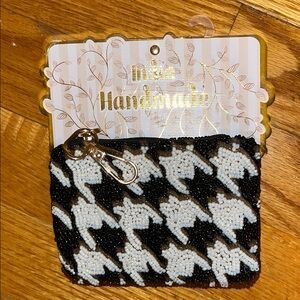Beaded Houndstooth Coin Pouch